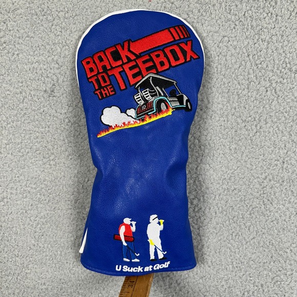 U Suck at Golf Head Cover Men Back To The Tee Box Blue Driver Leather Sports